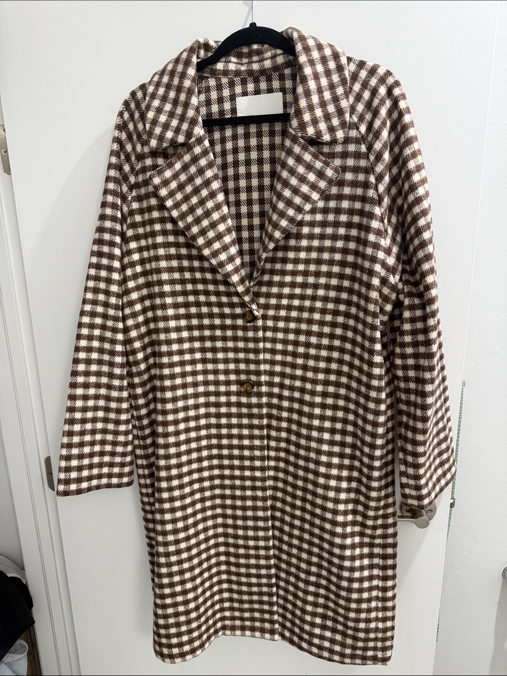 OAK + FORT Brown and Cream Checked Coat